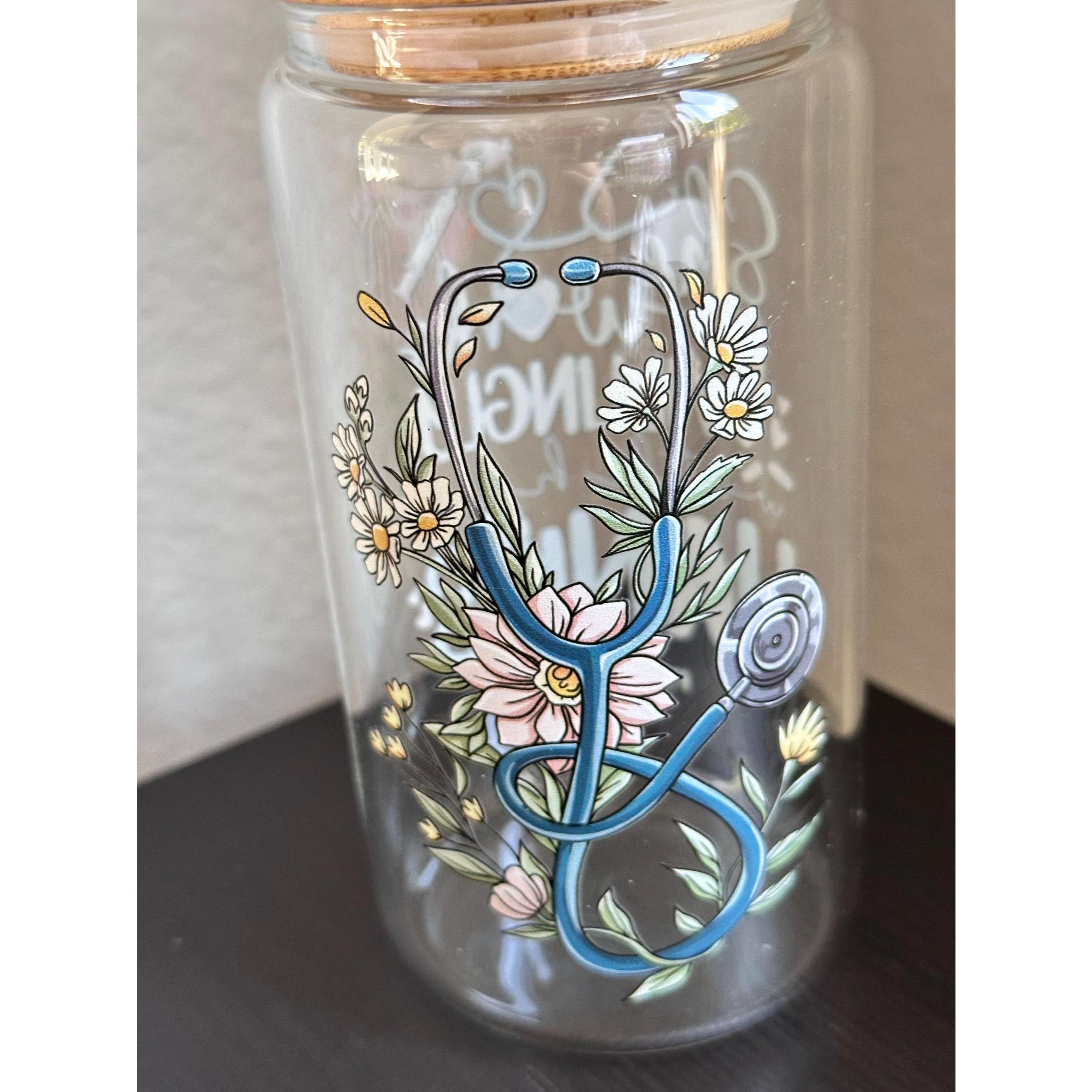 16oz glass cup with lid & straw – “She works willingly with her hands”. Ship fast!